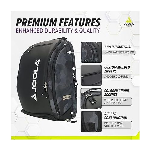  JOOLA Pickleball Bag - Vision II Deluxe Pickleball Backpack - Large Paddle Bag fits 4 Pickleball Paddles & Gear - Fence Hook, Extra Pockets, Ventilated Shoe Storage