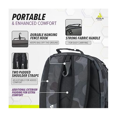  JOOLA Pickleball Bag - Vision II Deluxe Pickleball Backpack - Large Paddle Bag fits 4 Pickleball Paddles & Gear - Fence Hook, Extra Pockets, Ventilated Shoe Storage