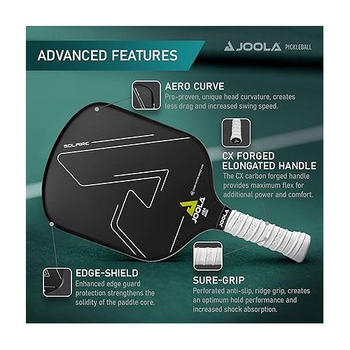  JOOLA Solaire Professional Pickleball Paddle with Carbon Friction Surface - Ideal Combination of Spin, Power, & Control - Pickleball Racket with Reactive Polypropylene Honeycomb Core 14mm