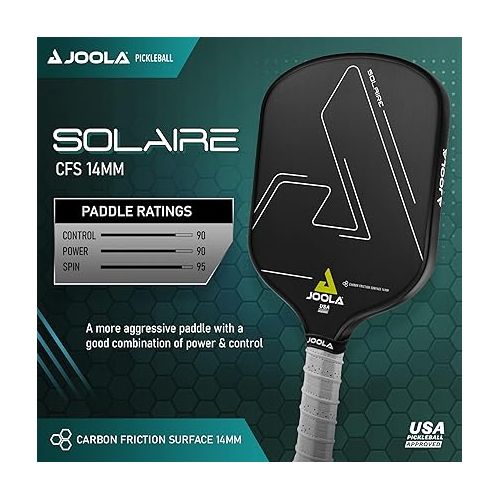  JOOLA Solaire Professional Pickleball Paddle with Carbon Friction Surface - Ideal Combination of Spin, Power, & Control - Pickleball Racket with Reactive Polypropylene Honeycomb Core 14mm