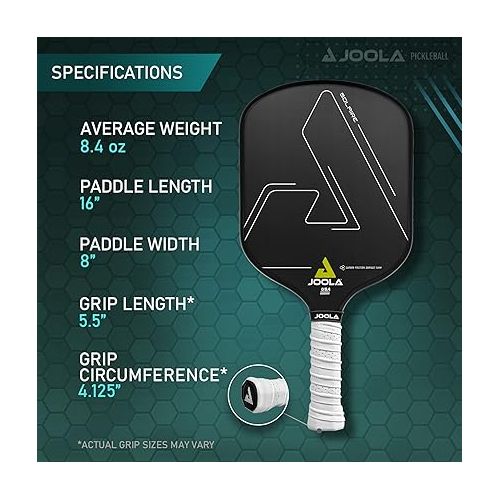  JOOLA Solaire Professional Pickleball Paddle with Carbon Friction Surface - Ideal Combination of Spin, Power, & Control - Pickleball Racket with Reactive Polypropylene Honeycomb Core 14mm