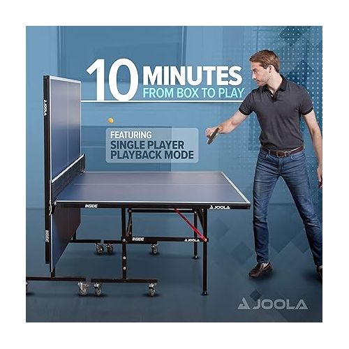  JOOLA Inside - Professional MDF Indoor Table Tennis Table with Quick Clamp Ping Pong Net and Post Set - 10 Minute Easy Assembly - Ping Pong Table with Single Player Playback Mode