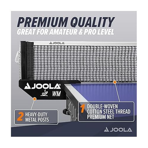  JOOLA WM Professional Table Tennis Net and Post Set - ITTF Tournament Approved - 72in Regulation Ping Pong Net with Screw On Clamp Attachment