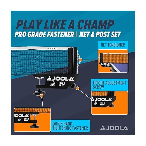  JOOLA WM Professional Table Tennis Net and Post Set - ITTF Tournament Approved - 72in Regulation Ping Pong Net with Screw On Clamp Attachment