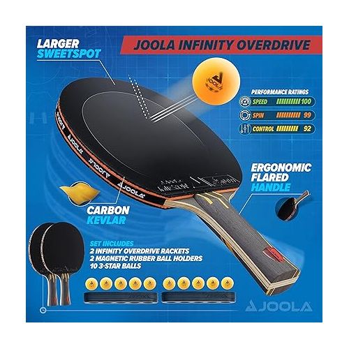  JOOLA Infinity Overdrive Ping Pong Paddle & Table Tennis Sets, Racket with Carbon Kevlar & Double Black Extreme Speed Rubber, Ping Pong Set with 10 Ping Pong Balls & Magnetic Ball Holder