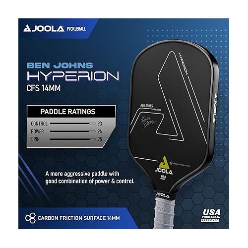  JOOLA Ben Johns Hyperion CFS Pickleball Paddle - Official Ben Johns Paddle - USAPA Approved Racket for Tournament Play - Edge to Edge Sweet Spot, Durable Max Spin Surface & Elongated Handle