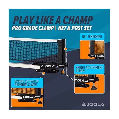  JOOLA Spring Professional Table Tennis Net and Post Set - ITTF Tournament Approved - 72in Regulation Ping Pong Net with Spring Activated Clamp Attachment