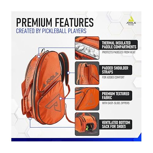  JOOLA Tour Elite Pickleball Bag - Backpack & Duffle Bag for Paddles & Pickleball Accessories - Thermal Insulated Pockets Hold 4+ Paddles - Includes Fence Hook