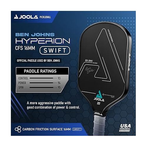  JOOLA Ben Johns Hyperion CFS Swift Pickleball Paddle - USAPA Approved for Tournament Play - Carbon Fiber Pickle Ball Racket - Maximum Speed with High Grit & Spin