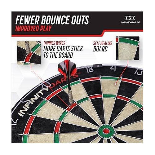  Infinity Darts Bristle Dartboard Set - Includes 6 Metal Tip Darts Set, Self-Healing Sisal Fiber Dart Board, Rotating Steel Wire Scoring Ring, Staple Free Bullseye, for Home Game Room or Bar Darts