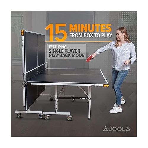  JOOLA Rally TL - Professional MDF Indoor Table Tennis Table w/Quick Clamp Ping Pong Net & Post Set - 10 Minute Easy Assembly - Corner Ball Holders - USATT Approved - Ping Pong Table w/Playback Mode