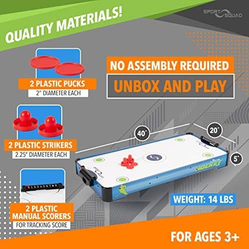  Sport Squad HX40 40 inch Table Top Air Hockey Table for Kids and Adults - Electric Motor Fan