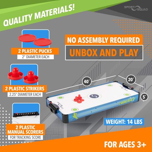  Sport Squad HX40 40 inch Table Top Air Hockey Table for Kids and Adults - Electric Motor Fan