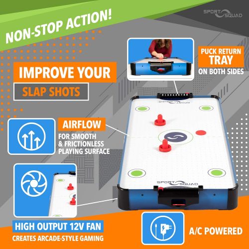  JOOLA Sport Squad HX40 40 inch Table Top Air Hockey Table for Kids and Adults - Electric Motor Fan - Includes 2 Pushers and 2 Air Hockey Pucks - Great for Playing on The Floor, Tabletop,