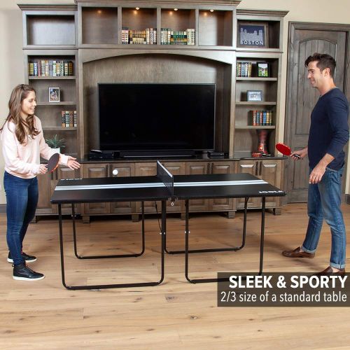  JOOLA Midsize Compact Table Tennis Table Great for Small Spaces and Apartments  Multi-Use Free Standing Table - Compact Storage Fits in Most Closets - Net Set Included - No Assemb
