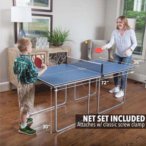  JOOLA Midsize Compact Table Tennis Table Great for Small Spaces and Apartments  Multi-Use Free Standing Table - Compact Storage Fits in Most Closets - Net Set Included - No Assemb