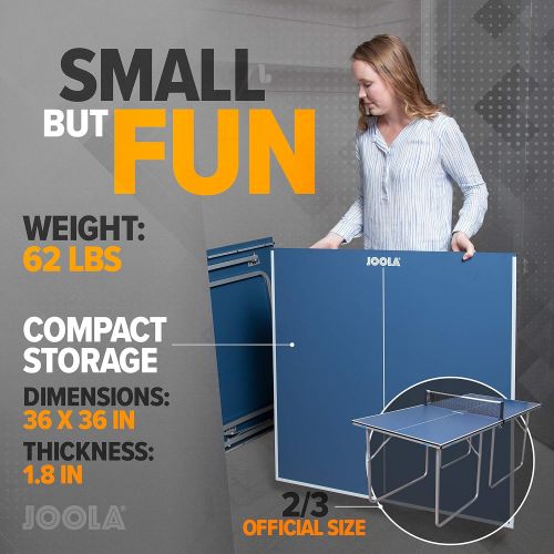  JOOLA Midsize Compact Table Tennis Table Great for Small Spaces and Apartments  Multi-Use Free Standing Table - Compact Storage Fits in Most Closets - Net Set Included - No Assemb