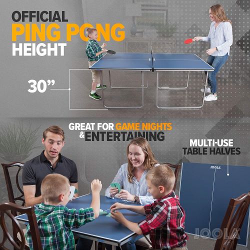  JOOLA Midsize Compact Table Tennis Table Great for Small Spaces and Apartments  Multi-Use Free Standing Table - Compact Storage Fits in Most Closets - Net Set Included - No Assemb