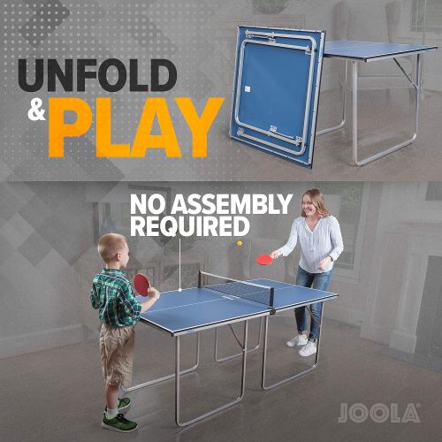  JOOLA Midsize Compact Table Tennis Table Great for Small Spaces and Apartments  Multi-Use Free Standing Table - Compact Storage Fits in Most Closets - Net Set Included - No Assemb