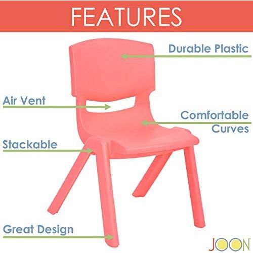 [아마존베스트]JOON Stackable Plastic Kids Learning Chairs, 20.8x12.5 Inches, The Perfect Chair for Playrooms, Schools, Daycares and Home (Coral)