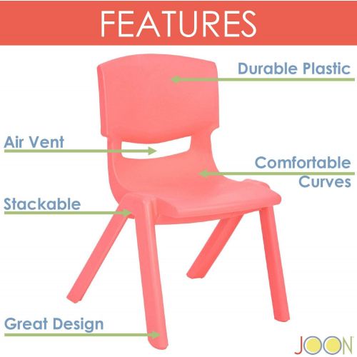  [아마존베스트]JOON Stackable Plastic Kids Learning Chairs, 20.8x12.5 Inches, The Perfect Chair for Playrooms, Schools, Daycares and Home (Coral)