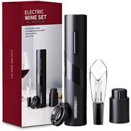 [아마존베스트]JOQINEER Electric wine bottle opener kit. The rechargeable automatic corkscrew contains a vacuum stopper with foil cutter and a wine aerator with USB charging cable for the 4-in-1, black.