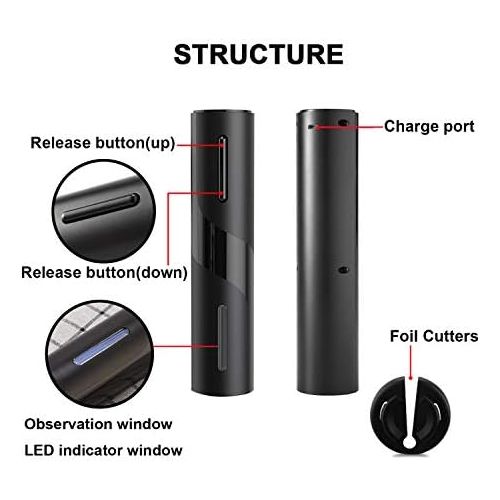  [아마존베스트]JOQINEER Electric wine bottle opener kit. The rechargeable automatic corkscrew contains a vacuum stopper with foil cutter and a wine aerator with USB charging cable for the 4-in-1, black.