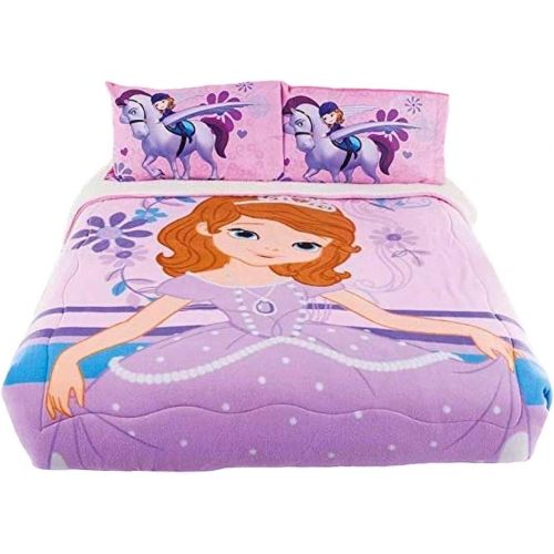  JORGE’S HOME FASHION INC New Pretty Collection Princess Sofia The First Kids Girls Disney Original License Fleece Blanket with Sherpa Very Softy and Warm with Sheet Set 4 PCS Twin