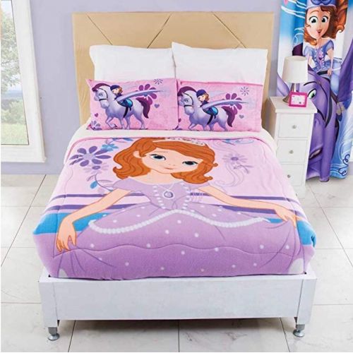  JORGE’S HOME FASHION INC New Pretty Collection Princess Sofia The First Kids Girls Disney Original License Fleece Blanket with Sherpa Very Softy and Warm with Sheet Set 4 PCS Twin