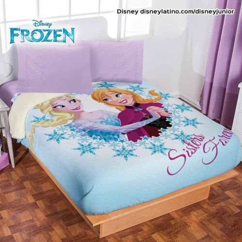  JORGE’S HOME FASHION INC Princess ELSA and Anna Kids Girls Disney Original License Fleece Blanket with Sherpa Very Softy and Warm 1 PCS Full Size