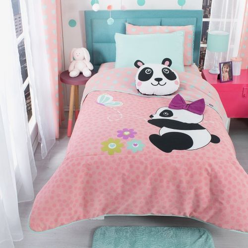  JORGES HOME FASHION LIMITED EDITION PANDA BEAR PETS KIDS GIRLS CUTE COLLECTION REVERSIBLE COMFORTER SET 4 PCS FULL SIZE