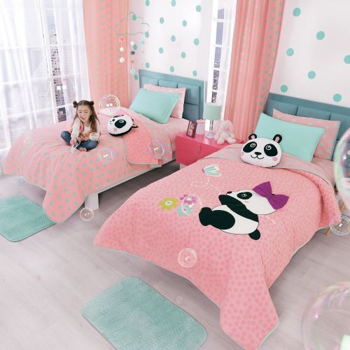  JORGES HOME FASHION LIMITED EDITION PANDA BEAR PETS KIDS GIRLS CUTE COLLECTION REVERSIBLE COMFORTER SET 4 PCS FULL SIZE