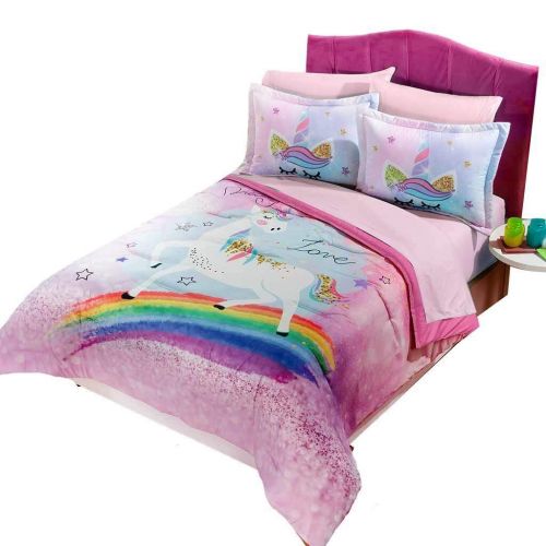  JORGES HOME FASHION JORGE’S HOME FASHION BEST SELLER DREAM MAGIC LOVE UNICORN TEENS GIRLS REVERSIBLE WONDERFUL DESIGN COMFORTER SET 2 PCS TWIN SIZE