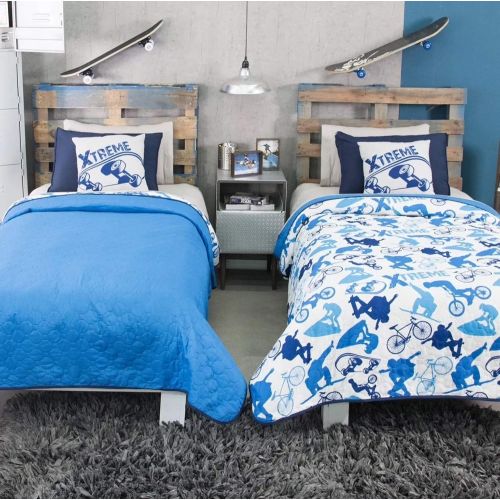  JORGES HOME FASHION NEW PRETTY COLLECTION URBAN SKATEBOARD, BIKE XTREME, MOTORCYCLE KIDS BOYS REVERSIBLE COMFORTER SET 3 PCS TWIN SIZE