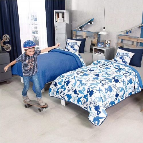  JORGES HOME FASHION NEW PRETTY COLLECTION URBAN SKATEBOARD, BIKE XTREME, MOTORCYCLE KIDS BOYS REVERSIBLE COMFORTER SET 3 PCS TWIN SIZE