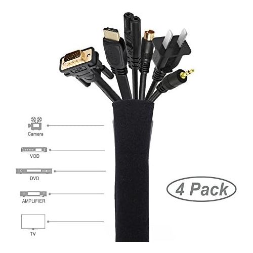  [아마존베스트]Cable Management Sleeve, JOTO Cord Management System for TV / Computer / Home Entertainment, 19 - 20 inch Flexible Cable Sleeve Wrap Cover Organizer, 4 Piece - Black