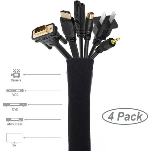  [아마존베스트]Cable Management Sleeve, JOTO Cord Management System for TV / Computer / Home Entertainment, 19 - 20 inch Flexible Cable Sleeve Wrap Cover Organizer, 4 Piece - Black