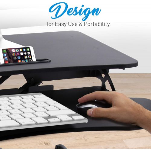  Pyle Height Adjustable Computer Desk Stand - Portable Computer Sit / Stand Desk with Quick Setup Pop-up Design, Stain-Resistant, Provides Spacious Work Area & No Assembly Required - Pyl