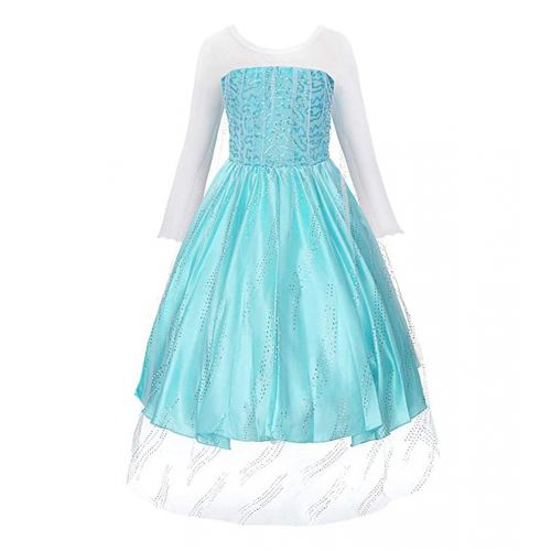  JOVMIN Girl’s Princess Dress Elsa Costume Snow Fancy Dress Party Queen Halloween Costume with Accessories ( 5pc )