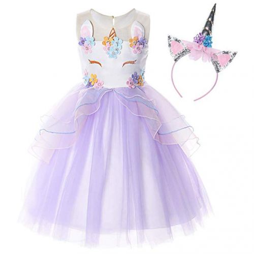  JOVMIN Girls Princess Dress Unicorn Costume Outfit Flower Fancy Princess Party Dress with Headband