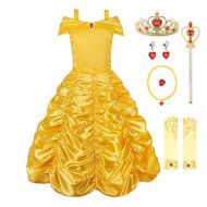 JOVMIN Girls Princess Belle Costume Layered Off Shoulder Gown Party Dress