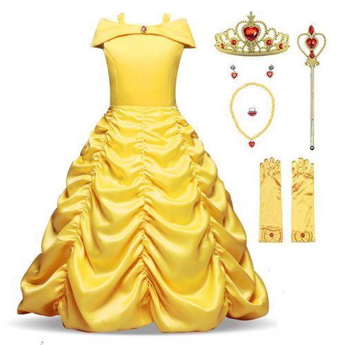  JOVMIN Girls Princess Belle Costume Layered Off Shoulder Gown Party Dress