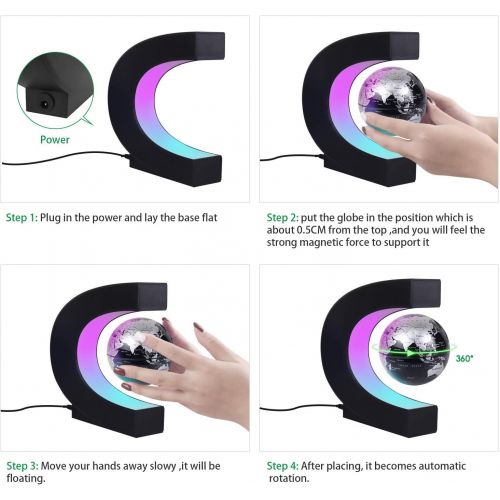  [아마존베스트]JOWHOL Magnetic Floating Globe with LED Lights, Perpetual Auto-Rotating, 3 inch Floating Globe, Perfect Cool Gift for Men, Kids, Office Decor, Desk Decor, Education Teaching Demo (