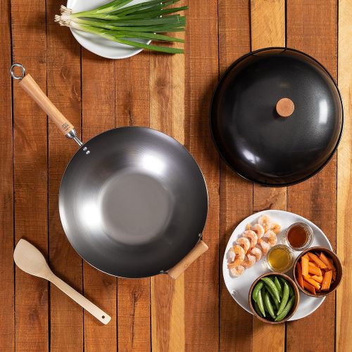  Joyce Chen , Classic Series Carbon Steel Wok Set, 4-Piece, 14-Inch, Charcoal