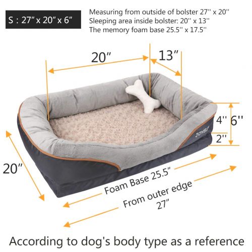  JOYELF Orthopedic Dog Bed Memory Foam Pet Bed with Removable Washable Cover and Squeaker Toy as Gift