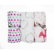 JOYFUL. Muslin Swaddle Blankets Set Large 47x47 inch | Hearts and Birds in pink Organic Cotton 3 Pack Baby Swaddling Bundle by JOYFUL