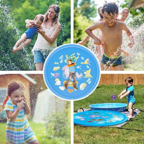  Joyhill 68 in (170cm) Wading pool Sprinkler Splash Pad, Splash Play Mat , Kiddie Water Pool, Water Toys for Kids Toddlers Boys Girls Children Outdoor Party (Blue)