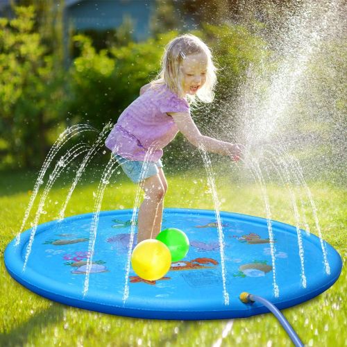  Joyhill 68 in (170cm) Wading pool Sprinkler Splash Pad, Splash Play Mat , Kiddie Water Pool, Water Toys for Kids Toddlers Boys Girls Children Outdoor Party (Blue)