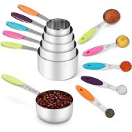 Joyhill Stainless Steel Measuring Cups and Spoons Set of 10 Piece, Nesting Metal Measuring Cups Set with Soft Touch Silicone Handles for Dry and Liquid Ingredients, Cooking & Baking (Colorful)