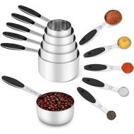 Joyhill Stainless Steel Measuring Cups and Spoons Set of 10 Piece, Nesting Metal Measuring Cups Set with Soft Touch Silicone Handles for Dry and Liquid Ingredients, Cooking & Baking (Black)